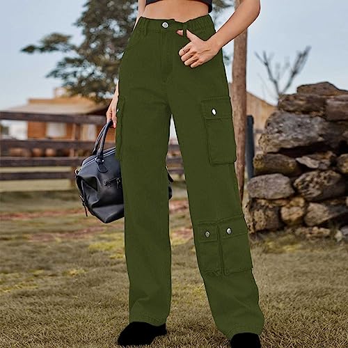 Women Cargo Pants Parachute Straight Wide Leg Baggy Pants High Waist Fashion Y2K Teen Girls Elastic Jeans Trousers2
