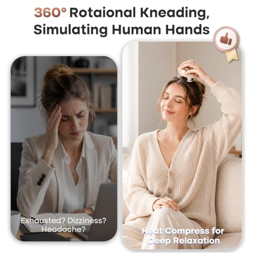 Image of arboleaf Heated Scalp Massager, Electric Head Massager Stress Relax | 4 rotating silicone heads, IPX7 waterproof, cordless rechargeable, pet friendly, gift for Mom Dad