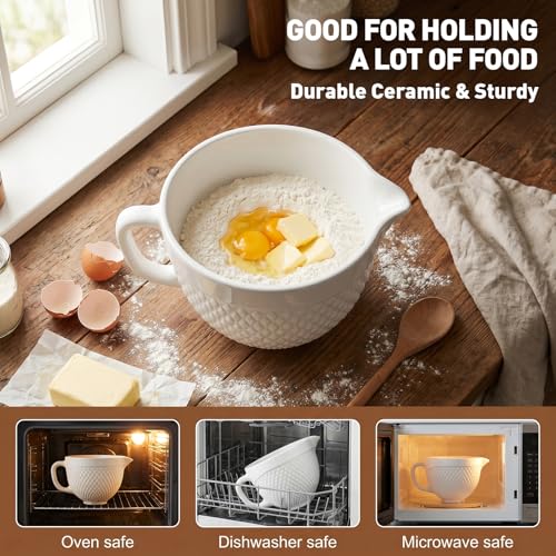 Image of COFUN Ceramic Mixer Bowl for KitchenAid 4.5-5 Qt Tilt-Head Stand Mixers | Mixing Bowl with Handle & Pour Spout, Oven /Microwave /Dishwasher Safe