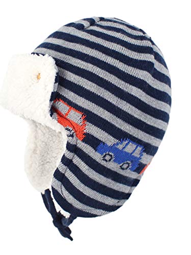 Century Star Baby Boys Sherpa Lined Warm Fleece Pilot Infant Toddler Hat Mitten Set Cartoons Car Large 2-4 Years
