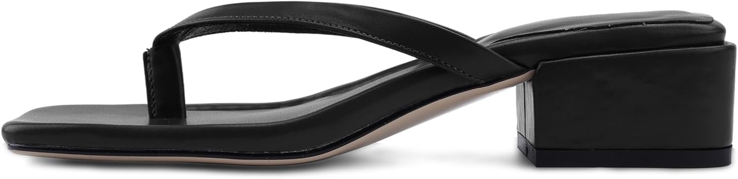 Women Flip Flops Squared Toe Chunky Low Heels Thong Sandals Slip On For Casual Summer Beach Slides - Image 4