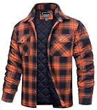 TACVASEN Quilted Lumberjack Shirts Mens Casual Padded Work Shirt Jacket Cotton Plaid Flannel Jackets Winter Warm Checked Shirt Orange,M