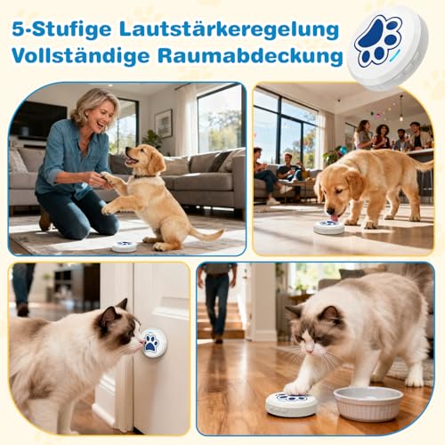 ChunHee Katzenklingel/Hundeklingel Buzzer Hund Haustier Türglocken Sensor Berührt Wasserdicht Türklingel Steckdose Empfänger 28 Klingeltöne und 5 Stufen Einstellbare Lautstärke
