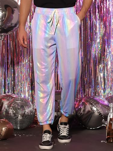 Lars Amadeus Metallic Pants for Men's Sparkle Rainbow Sweatpants Disco Holographic Pants2