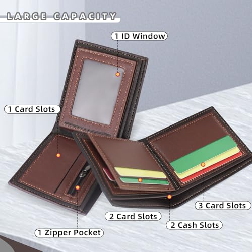 Slim Bifold Wallets for Men, Soft PU Leather Front Pocket Wallet Multi-Slot Large Capacity Credit Card Wallet with ID Window for Working Traveling (Black)3