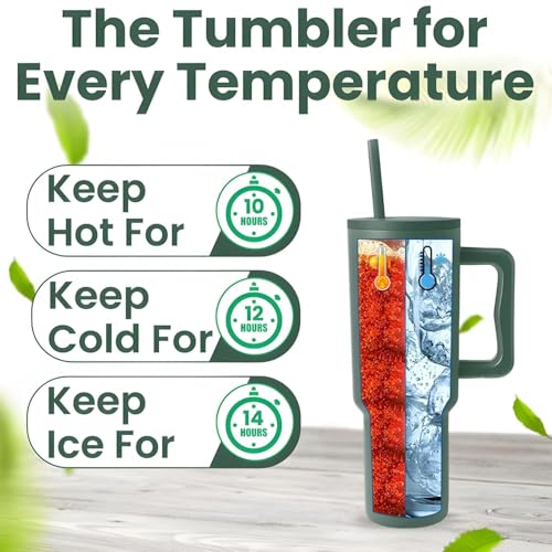 Image of Tumbler with lid and Straw 1200ML Cup Stainless Steel Vacuum Insulated Tumbler for Water, Iced Tea or Coffee 1.2L Office Gym Travelling (40 - Oz - Forest)