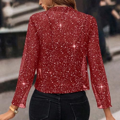 Women's Sequin Cardigan Dressy Long Sleeve Open Front Party Sparkly Cropped Coats Glitter Shiny Casual Thin Jackets4