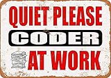 Fsdva 8 x 12 Metal Sign - Quiet Please - Coder at Work - Vintage Look
