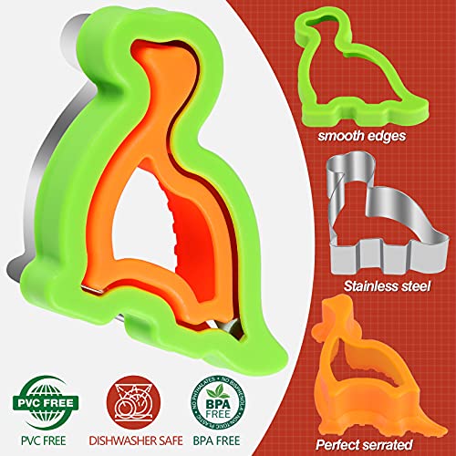 HINZER Sandwich Cutter and Sealer Set 4 Pcs Bread Decruster Sandwich Cutter Pancake Maker Heart Square Circle Dinosaur Shape DIY Cookie Cutters Gift for Kids Adult Boys Girls - Image 3