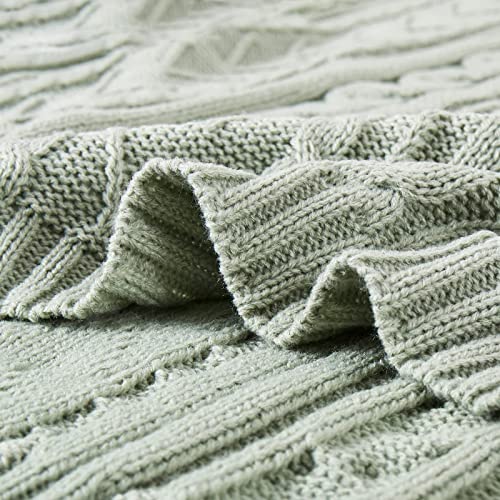 Aormenzy Sage Green Cable Knit Throw Blanket Queen Size For Bed Couch Sofa, Super Soft Cozy Knitted Blanket 90" X 90" Bed Blankets Full Size #TOP5