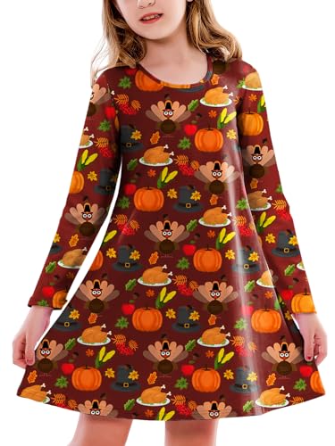 Deerose Girl Long Sleeve Printed Swing Dresses Shamrocks Clover Dress 3-14 Years
