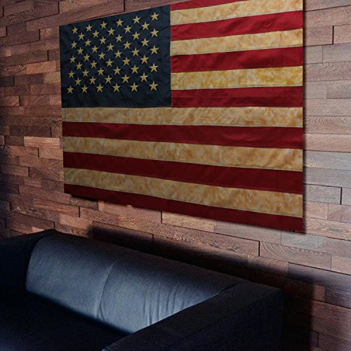 Anley Vintage Style Tea Stained American Us Flag 3X5 Foot Nylon - Embroidered Stars And Sewn Stripes - 4 Rows Of Lock Stitching - Antiqued Usa Banner Flags With Brass Grommets 3 X 5 Ft #TOP6