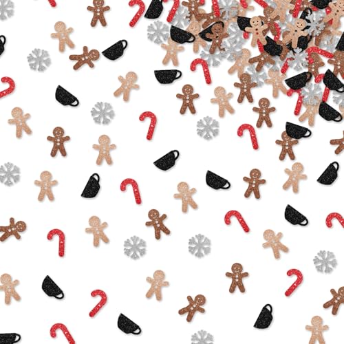 150pcs Gingerbread Confetti, Candy Cane Paper Scatters, Brown&Red Glitter Gingerbread Baby Shower Table Decoration, Gingerbread Man Themed Birthday Party Supplies