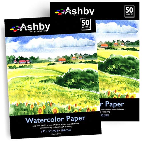 Ashby 100 Sheets of Practice Watercolor Paper, 90 lb. (9x12)