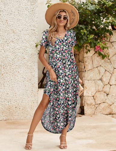 Image of JollieLovin Womens Plus Size Casual Summer Maxi Long Dress Short Sleeve T-Shirt Loose Sun Dress(L-5X)