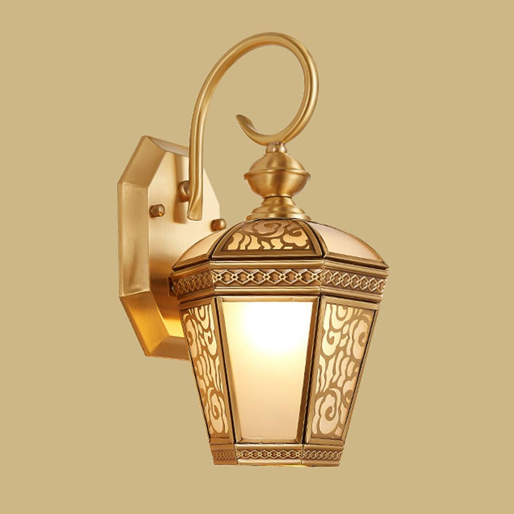 MESOVFCA Golden Classic European Style Wall Lantern - Vintage Cloud Shape Outdoor Lamp Glass Shade for Garden, Patio, and Home(A)