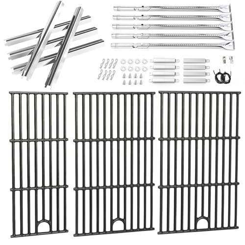 Uniflasy Grill Parts for Charbroil Performance 5 Burner 463448021 463449021 463451022 Cast Iron Grill Grates Stainless Steel Burners Heat Plates Igniter & Crossover Tubes