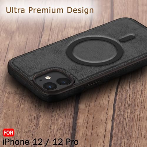 Image of TheGiftKart Genuine Leather Finish Back Cover Case for iPhone 12 /12 Pro | Shockproof Design | Raised Edges for Camera & Screen Protection | Stunning Minimalist Design (MagSafe Compatible, Black)