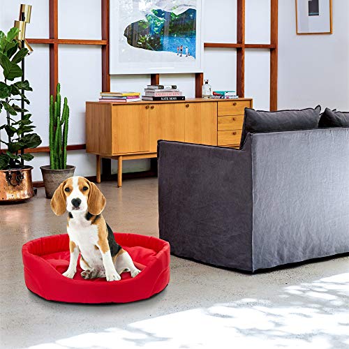 BOUTIQUE ZOO Hundebett | Oval Hundekissen für Kleine Hunde oder Katzen | Kratzfest Hundeliege mit Kissen | Hundekorb | Waschbar Polyester | Große: S (46x40 cm) | Farbe: Rot