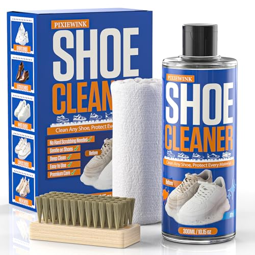 Pixiewink Shoe Cleaner – 10.15 fl oz Shoe Cleaning Kit with Brush & Towel, Sneaker Cleaner...