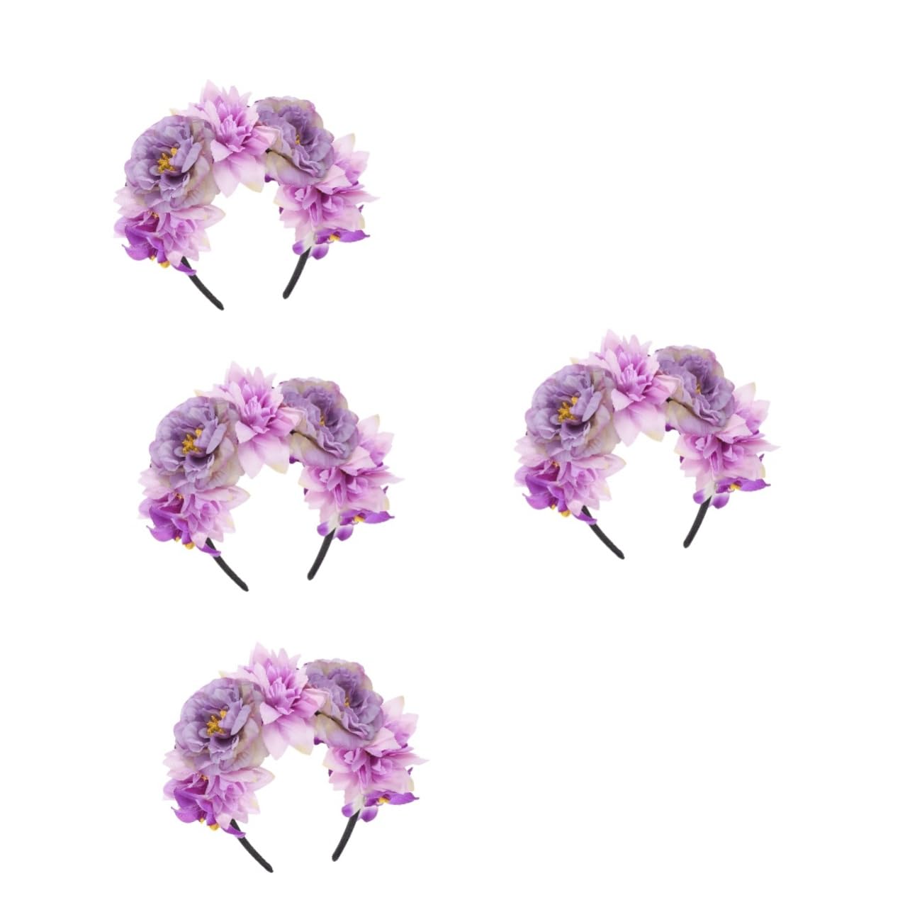4 diademas de flores estilo retro para mujer, guirnalda para el pelo, tocado de flores de gran tamaño, tocado para la cabeza, artificial de viaje, tela