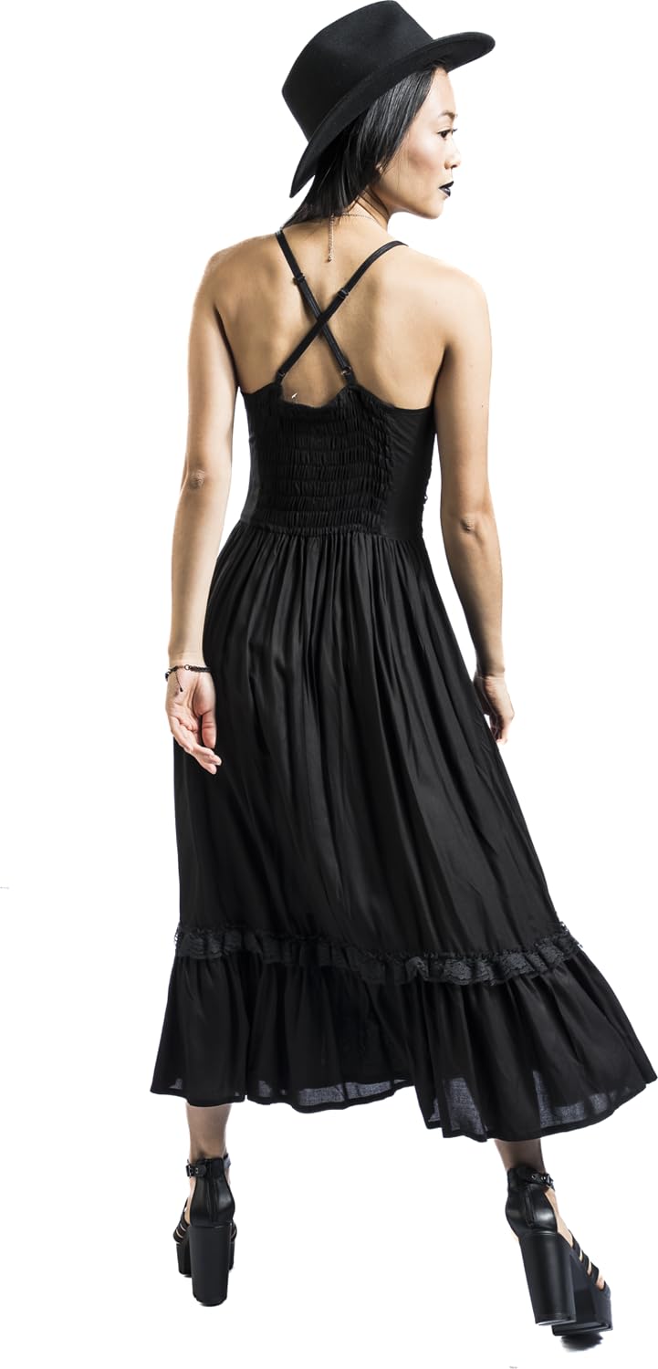 Gothicana by EMP Donna Maxi Vestito Nero con Dettagli stravaganti