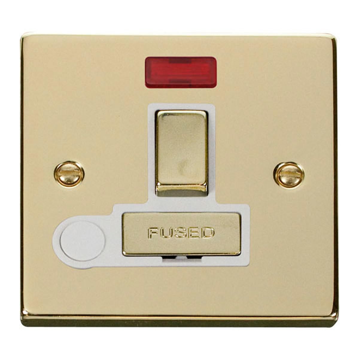 Click Polished Brass 13A Fused Ingot Connection Unit Switched With Neon With Flex