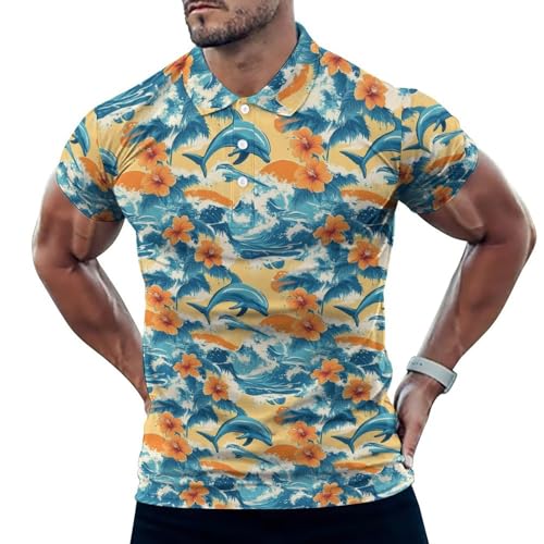 Polo de golf homme dauphin hawaïen à manches courtes et coupe sèche