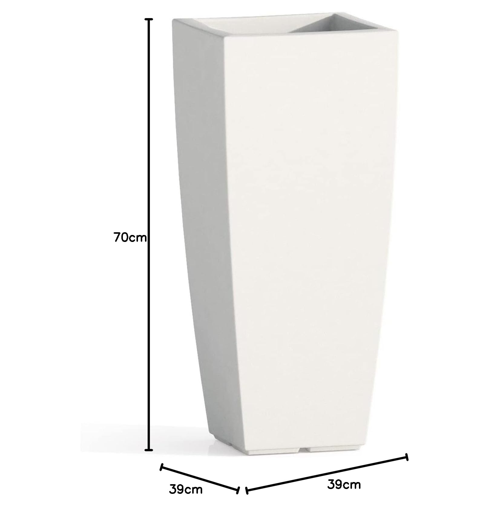 Decor Space Vaso Cromia Square quadrato e alto tinta unita in resina "Made in Italy" (70 cm, Bianco)
