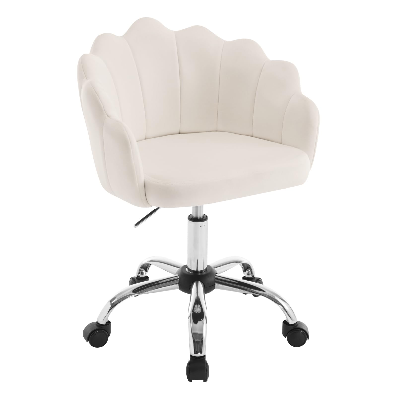 WOLTU Homeoffice Stuhl, Schminktisch Stuhl mit Blütenblatt-Rückenlehne, Drehstuhl mit Rollen, Schreibtischstuhl höhenverstellbar, für Arbeitszimmer, Schlafzimmer, Samt, Beige