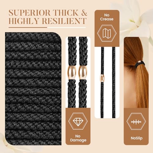 Image of FORENEE Hair Ties No Damage - 60PCS Ponytail Holders - Elastic Hair Ties for Thick Hair - Braided Hair Bands for Women Girls's Hair - Black
