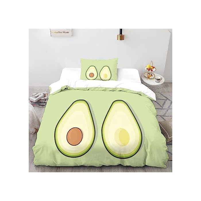 HMLTD Karikatur 3D Bettbezug Avocado Set Gedruckter Bettbezug Bettwäsche-Sets Bettbezüge MitReißverschluss Und Kissenbezüge Mikrofaser 2teilig Single（135x200cm） – Bild 4
