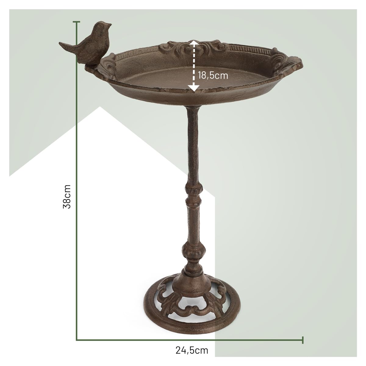 wildlife home Bebedero para pájaros de pie, con soporte y pájaros, bebedero para pájaros para jardín, balcón, baño para pájaros, resistente a las heladas de hierro fundido, cuenco de agua, bebedero de