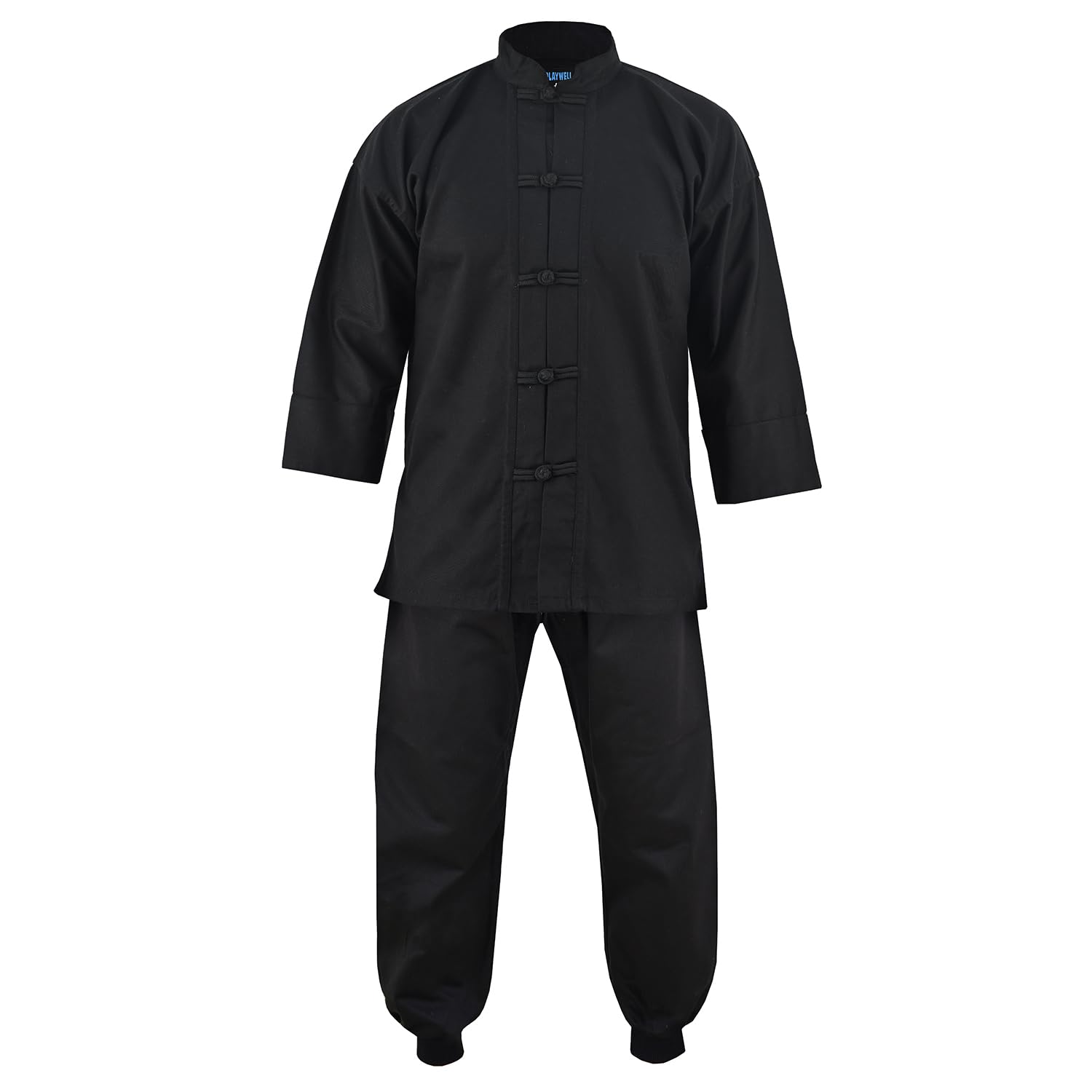 Playwell Martial Arts Kung Fu All Black Cotton Uniform (5/180cm)