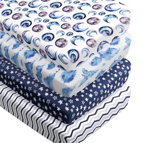 Image of 4 Pack Crib Sheets for Baby Boys Neutral Unisex Fitted Breathable Baby Crib Mattress Sheets for Standard Crib and Toddler Mattresses (Sky)
