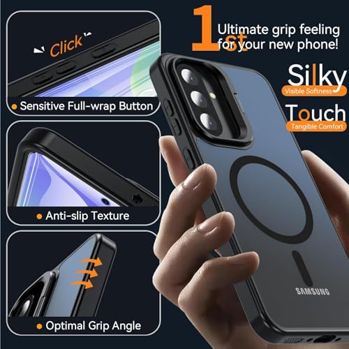 Image of DIZORO Samsung Galaxy A17 Case Compatible with Wireless Charging, with Camera Stand, Military Grade Drop Tested,Translucent Hard Back Soft Edge Back Cover (Black)