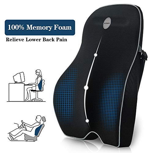 Villsure Lumbar Support Pillow, Memory Foam Back Cushion with Breathable 3D Mesh for Car Seat,Office/Computer Chair and Wheelchair,Ideal Ergonomic Back Pillow for Back Pain Relief