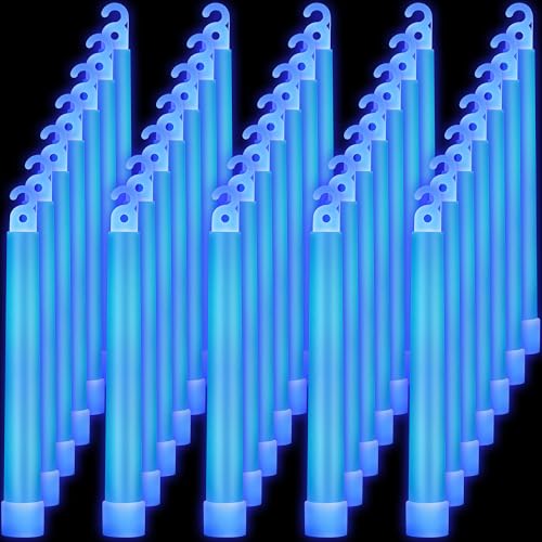 Sotiff Bright 6 Inch Large Glow Sticks Bulk Emergency Glow in The Dark Sticks with 12 Hour Duration for Camping Hiking Outdoor Parties Activities Survival Storms(Blue,48 Pcs)