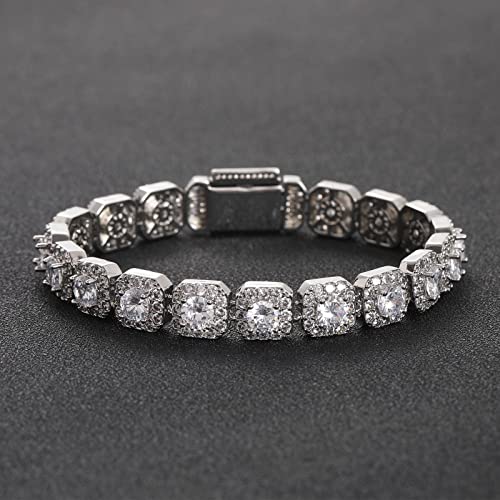 18K Gold Moissanite Baguette Tennis Bracelet for Men, Luxury Bezel Set Round Cut Moissanite, Fine Jewelry Gift3