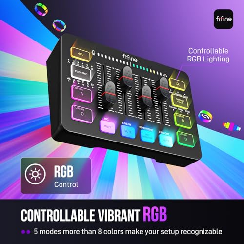 FIFINE Gaming Audio Mixer, Streaming RGB PC Mixer with XLR Microphone Interface, Individual Control, Volume Fader, Mute Button, 48V Phantom Power, for Podcast/Recording/Vocal/Game Voice-AmpliGame SC3 - Image 7