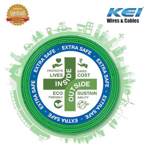 Image of KEI CONFLAME GREEN PLUS 0.75 sqmm 1 Core, 99.97% Pure Copper Conductor,FRLSH - Lead Less Insulation House Wire Suitable for Domestic & Industrial Electrical Wiring (Green,180 Meters)