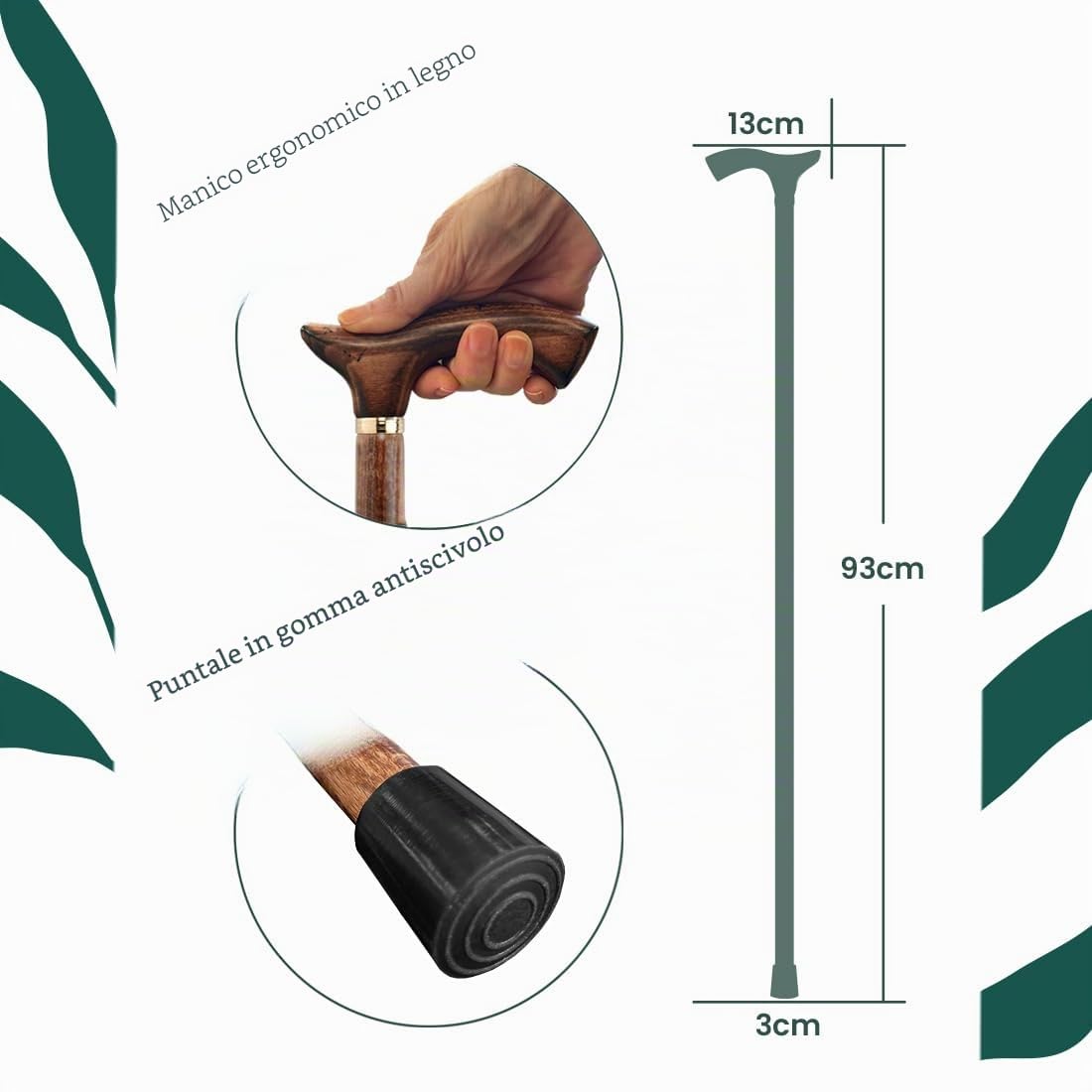 Flexor - Bastone da passeggio classico | robusto legno di faggio | Manico elegante | Supporto e stabilità | Ideale per città e natura | Marrone mogano, legno