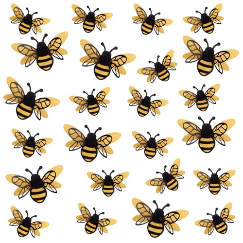 24 Pcs 3D Bee Decorations, 2 Size Double Layer Glitter