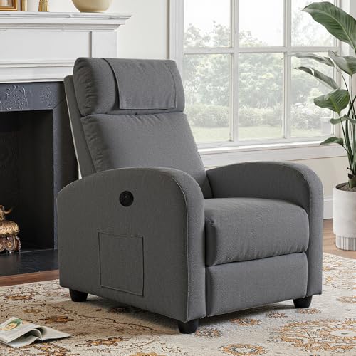FiveWillowise Fernsehsessel Ruhesessel Relaxsessel mit Verstellbarer Beinablage und Verstellbarer Rückenlehne bis 140°, Einzelsofa, Liegesessel, TV Sessel mit Liegefunktion, Dunkelgrau