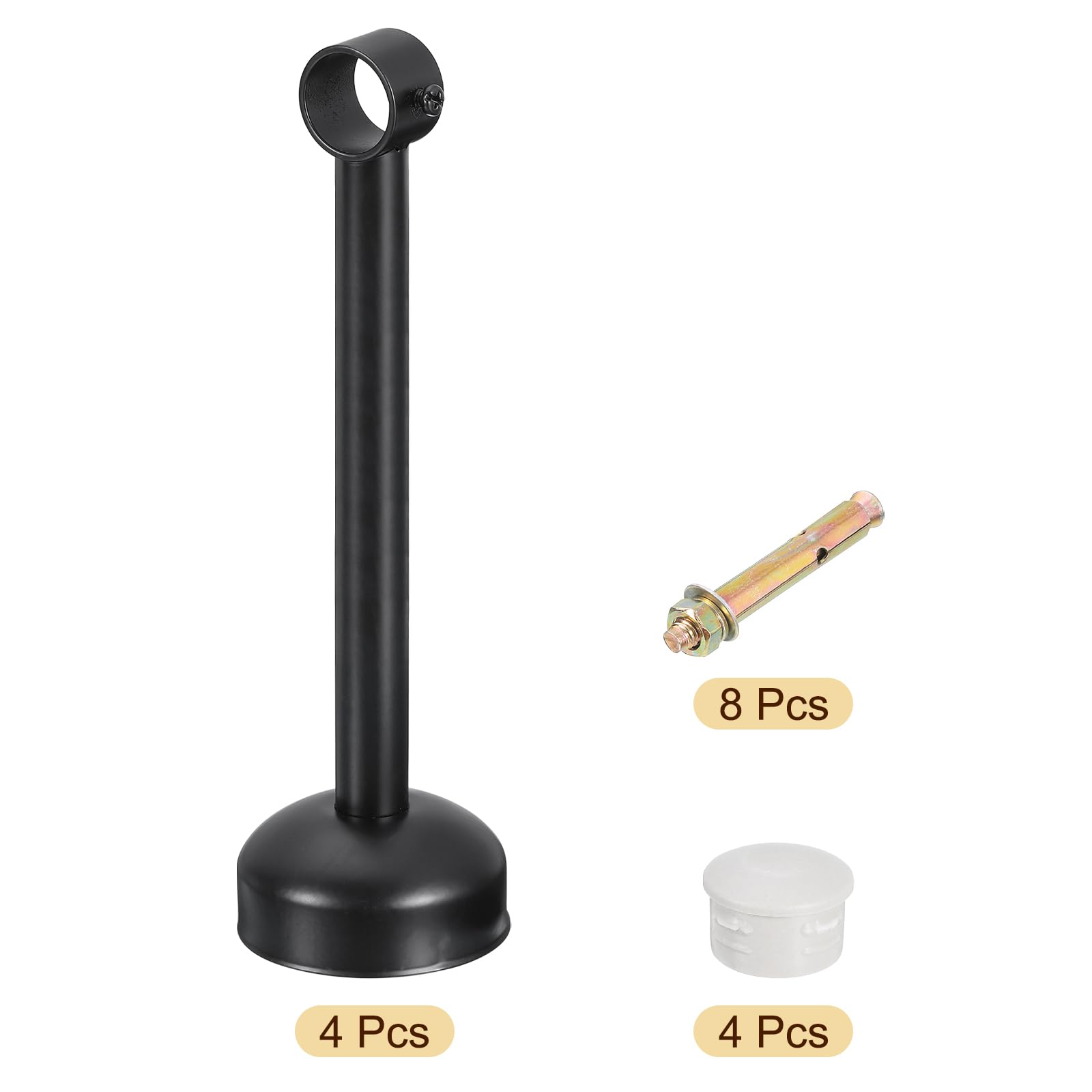 QUARKZMAN 4 Set Support Tringle Rideau Montage Plafond, Adapté Tuyau 25mm/0.98" Longueur 250mm/9.84" Crochets Tringle Rideau Acier Inoxydable Murs Placard Tuyau pour Rideau, Noir
