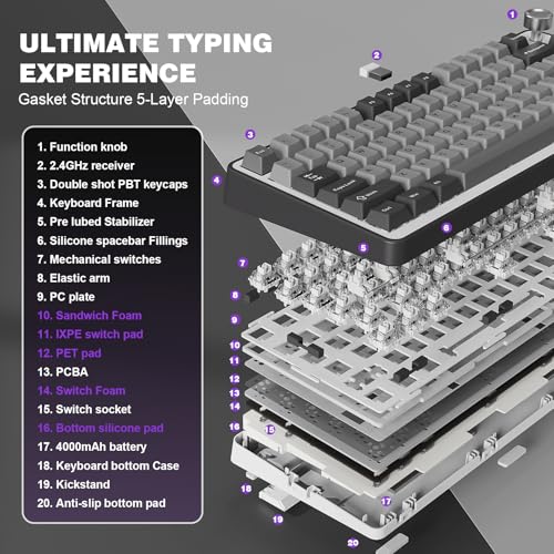 Image of YUNZII B75 PRO Wireless Mechanical Keyboard,75% Layout with Knob,Hot Swap Gasket Structure,Creamy Pre-lubed Switches,RGB Backlit,Bluetooth /Type-C /2.4G for Win /Mac (Dark Grey, Milk Switch)