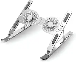 Suporte para Notebook com Cooler Ajustável Base Apoio de Alumínio para Tablet e Laptop Gamer até 17 polegadas com Ventilador Ventoinha Articulado Dobrável Portátil Resistente Metal Estável