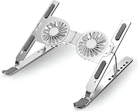 Suporte para Notebook com Cooler Ajustável Base Apoio de Alumínio para Tablet e Laptop Gamer até 17 polegadas com Ventilador Ventoinha Articulado Dobrável Portátil Resistente Metal Estável