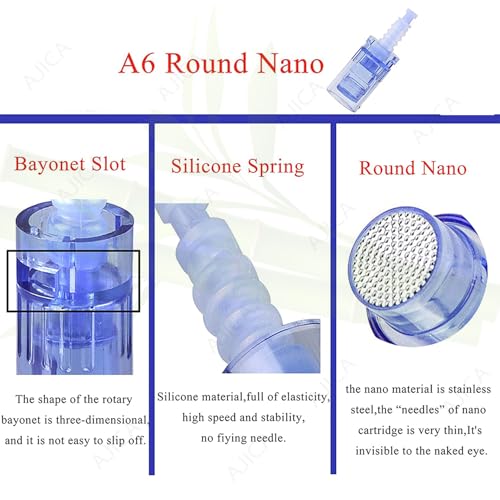 Image of Derma Pen Needles Cartridge 12 Pin | 36 Pin | Nano Needle Cartridge Tip For A1 & A6 Derma Pen Electric Auto Micro Stamp Derma Anti-Aging Pack of 15 (Blue, A6 Round)