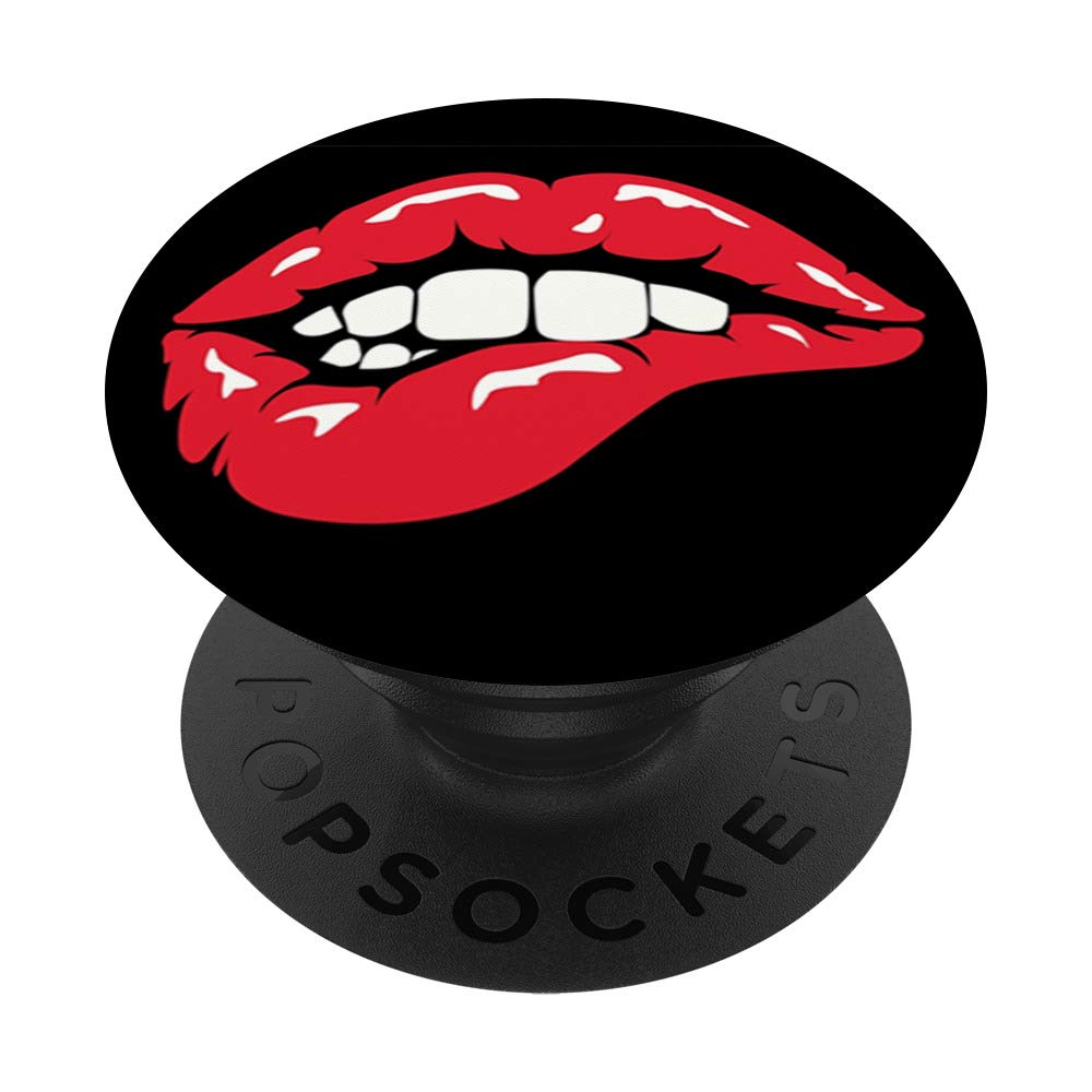 Biting Lips Bright Red Design on Black Background PopSockets PopGrip: Swappable Grip for Phones & Tablets